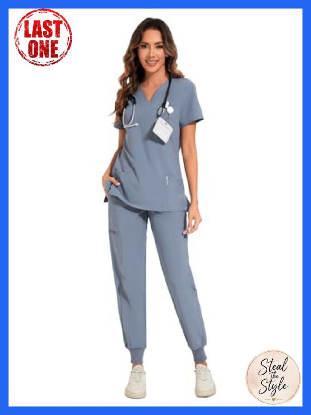 Scrubs Set Women Stretch V-Neck Top Jogger Pants 9 Pockets Medical Uniform